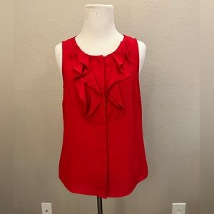 LOFT: Women’s red ruffle front sleeveless top, Size petite small (PS)